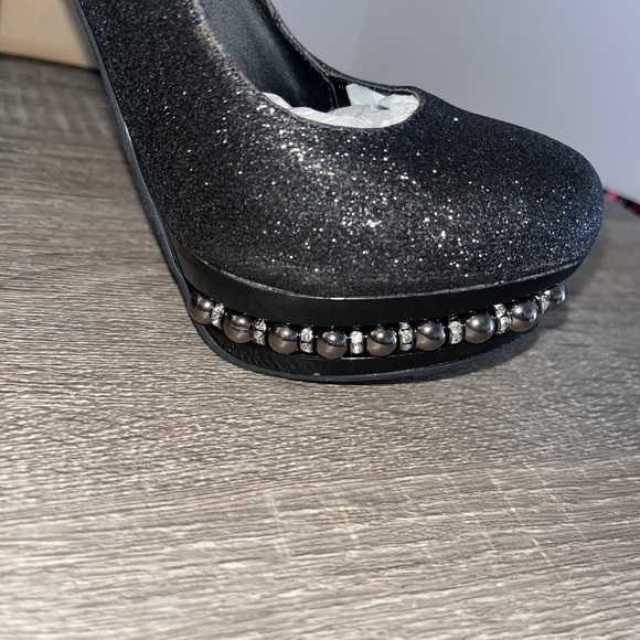 City Snappers Black Glitter High Heels Women’s Size 7.5 - Picture 13 of 16